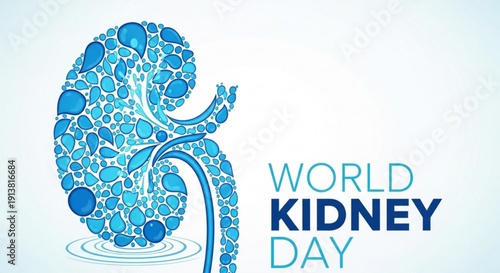 World kidney day awareness illustration with blue kidney graphic