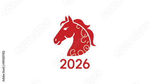 Red Horse Head Silhouette with Swirls and 2026 Year