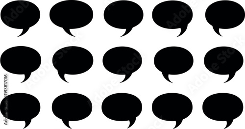 Set of Black Speech Bubble Silhouettes for Comic Dialogues Communication Icons Chat Symbols Messaging Elements Vector Illustration for Social Media Layouts and Graphic Design Projects