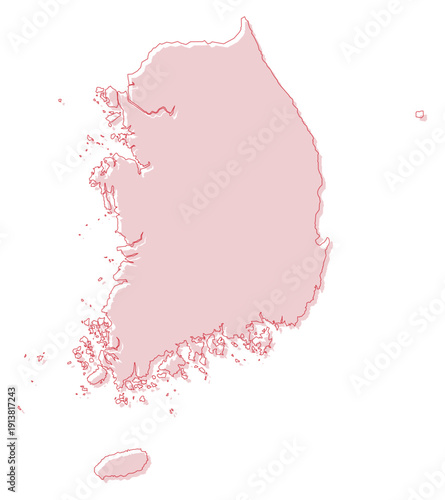 Soft Red Simple with Outline South Korea Map Asian Country