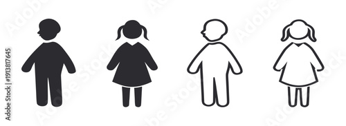 Boy and Girl vector icons set. Vector children icon. Flat and outline Kids icon

