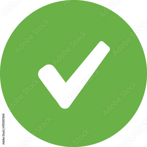 Minimalist Flat Tick Symbol Illustration for User Interface Design, survey forms, educational materials, and business presentations focused on quality assurance.