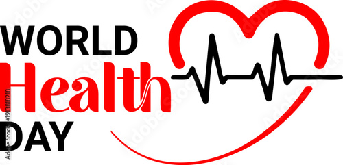 World Health Day Awareness Design with Red Heart Symbol and Black Heartbeat Pulse Line Graphic