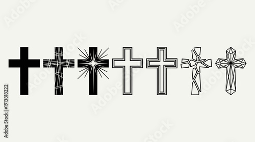 Cross Vector Set – Seven Distinct Designs Including Latin, Celtic, Maltese, and Orthodox Styles for Religious, Cultural, and Decorative Creative Projects