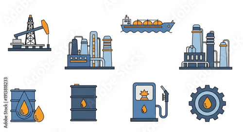 Industrial oil and gas industry icons set.