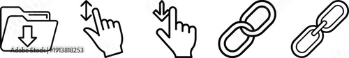 Folder, touch gesture, and link icons. Vector set for file management, navigation, and web connectivity. on a transparent background