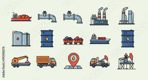 Industrial oil and gas industry icons set.