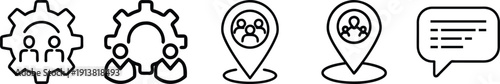 Teamwork, gear, and location icons. Vector set for collaboration, process management, and user mapping. on a transparent background