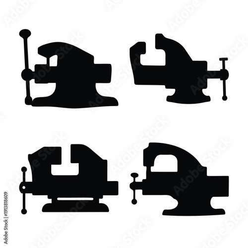 A collection of various vise tools silhouettes for workshop and crafting applications