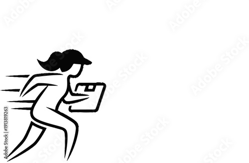 Stylized icon of a person running with a package, conveying speed and delivery