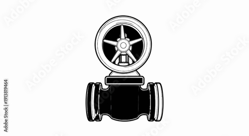 Stylized illustration of a industrial valve with a five-pointed wheel