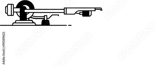 Stylized illustration of a vintage record player tone arm and cartridge