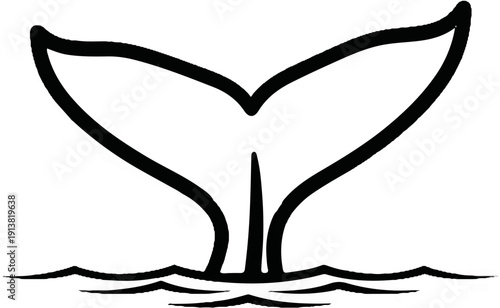 Stylized illustration of a whale's tail fin emerging from stylized waves
