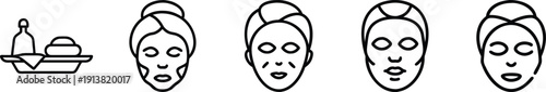 Skincare routine icons: applying masks, cleansing, and facial spa treatments for radiant and youthful skin. on a transparent background