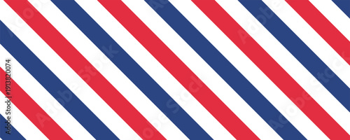 Barber shop concept pattern. Vector red, white and blue diagonal lines seamless texture