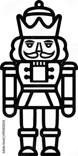 Stylized king nutcracker with crown and mustache, black outline