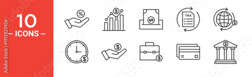 Income tax finance icon set with ten minimal designs