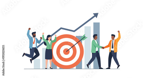 Business team celebrating target achievement and growth success concept illustration
