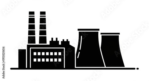 Nuclear Power Plant Silhouette Industrial Landscape.