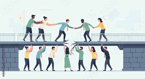 Business teamwork concept with employees lifting colleague to success and leadership illustration
