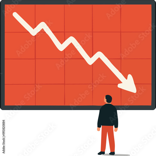 Businessman looking at downward market trend on red screen