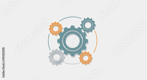 Abstract gear mechanism icon representing teamwork and engineering process illustration
