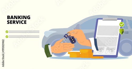 Illustration for landing page with car insurance, car deal, vector illustration bank deal, financial concept, business document, financial deal