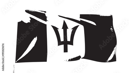 Trident Symbol in Grunge Style with Black Silhouette on White Background for Logo Design