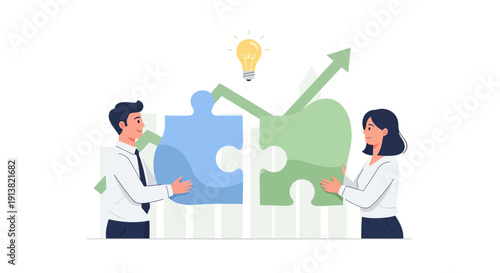 Business collaboration concept with puzzle pieces and growth chart representing teamwork and strategic success illustration
