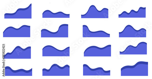 Set of bottom footer shapes vector illustration. Set of separator footer for website and app. Different elements of foot and bottom for website and app. Different borders for website, banner and app