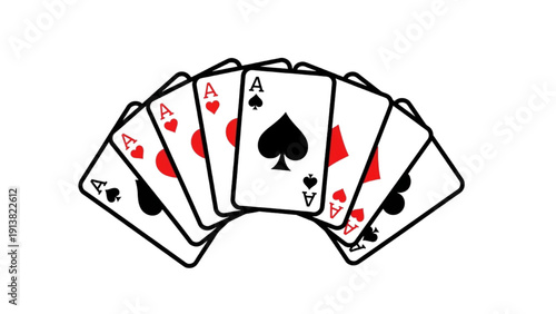 A fan of playing cards arranged with ace of spades in center