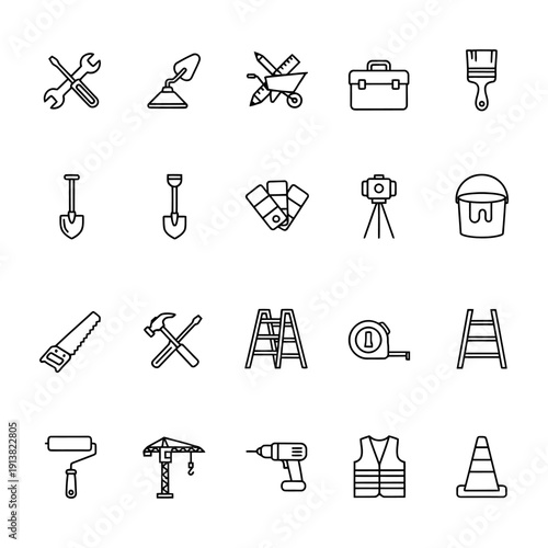 Black silhouette vector illustration of a comprehensive science and education icon set featuring business, energy, and construction signs