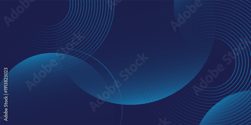 Abstract blue geometric lines glowing on dark blue background. Modern shiny blue circle lines pattern. Futuristic technology concept