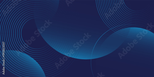 Abstract blue geometric lines glowing on dark blue background. Modern shiny blue circle lines pattern. Futuristic technology concept