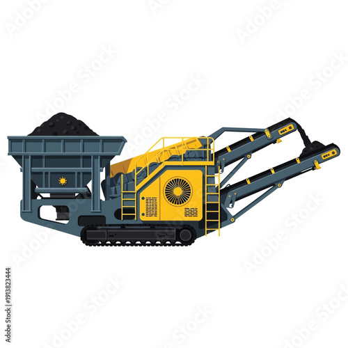 Industrial mobile crushing and screening unit designed for efficient processing of coal, gravel, and other bulk materials on site