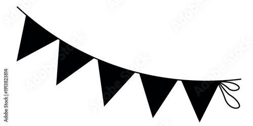 Simple black party flags garland illustration for festive event decoration and celebration design vector
