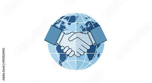 Global handshake symbolizing international business cooperation and partnership.