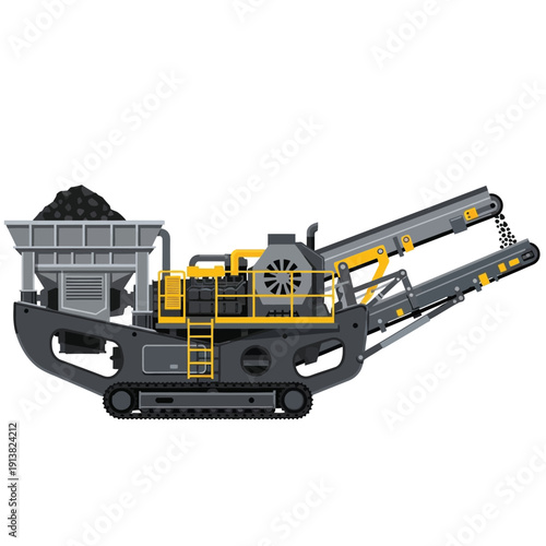 Powerful mobile stone crushing plant with conveyor system, featuring a large hopper for processing aggregates in mining, construction, and quarrying operations