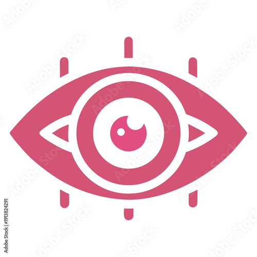 Modern Pink Digital Eye Icon Representing Biometric Retina Scanning and Visual AI Surveillance Vector
