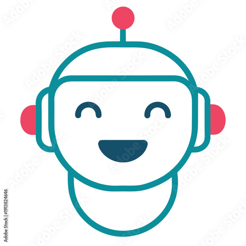 Friendly Smiling Robot Head Character with Antenna and Pink Accents Vector