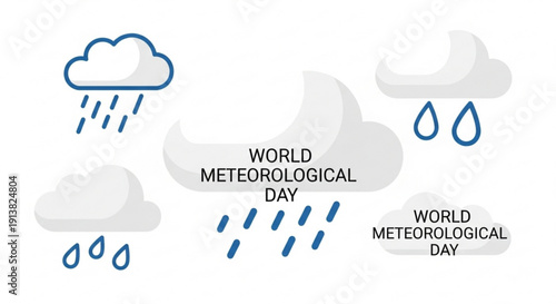 World meteorological day weather icons with rain clouds and droplets celebrating global meteorology