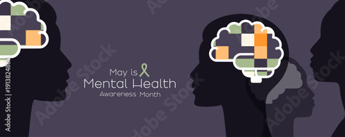 May is Mental Health Awareness Month banner. Modern design.