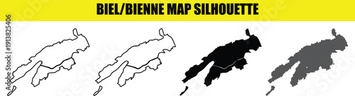 Biel/Bienne map silhouette outlines and dot pattern vector graphics Switzerland geography administrative divisions territory isolated on white background