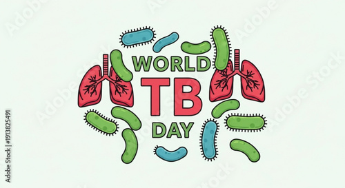 World tb day awareness illustration with lungs and bacteria