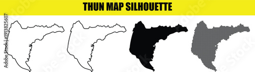 Thun map silhouette outlines and dot pattern vector graphics Switzerland geography administrative divisions territory isolated on white background