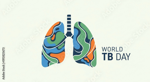 World tb day lungs illustration with colorful abstract design on green background for health awareness campaigns