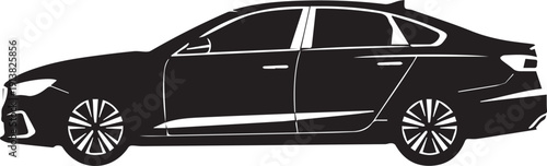 Black silhouette of modern sedan car side profile view

