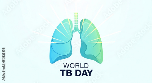 World tb day awareness poster with stylized lungs on light blue background for health campaigns