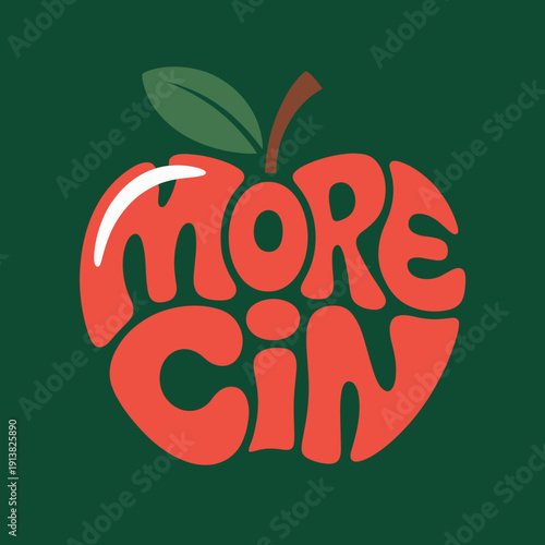 Bild auf Leinwand More Cin Apple Typography Logo Design with Bold Red Fruit Illustration
