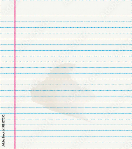 Blank lined sheet of paper with half faded lines and dirt splash - old vintage journal paper